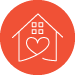 Home with Heart Inside Icon in Orange Circle